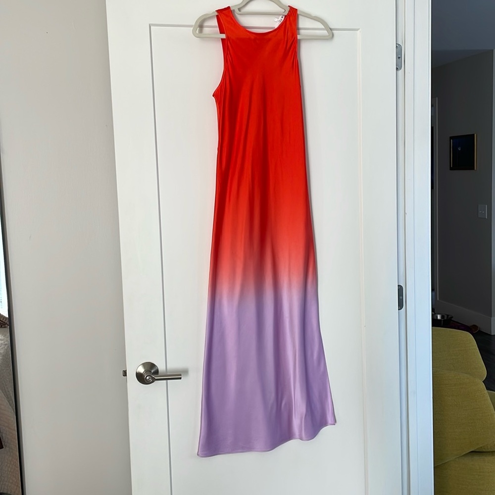 Frame Dip-Dye Red/Purple Silk Midi Dress